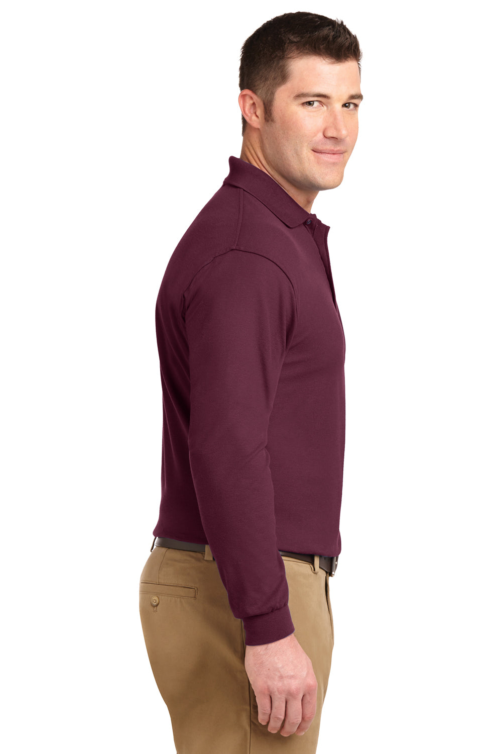 Mens Silk Touch Wrinkle Resistant Long Sleeve Polo Shirt - Burgundy