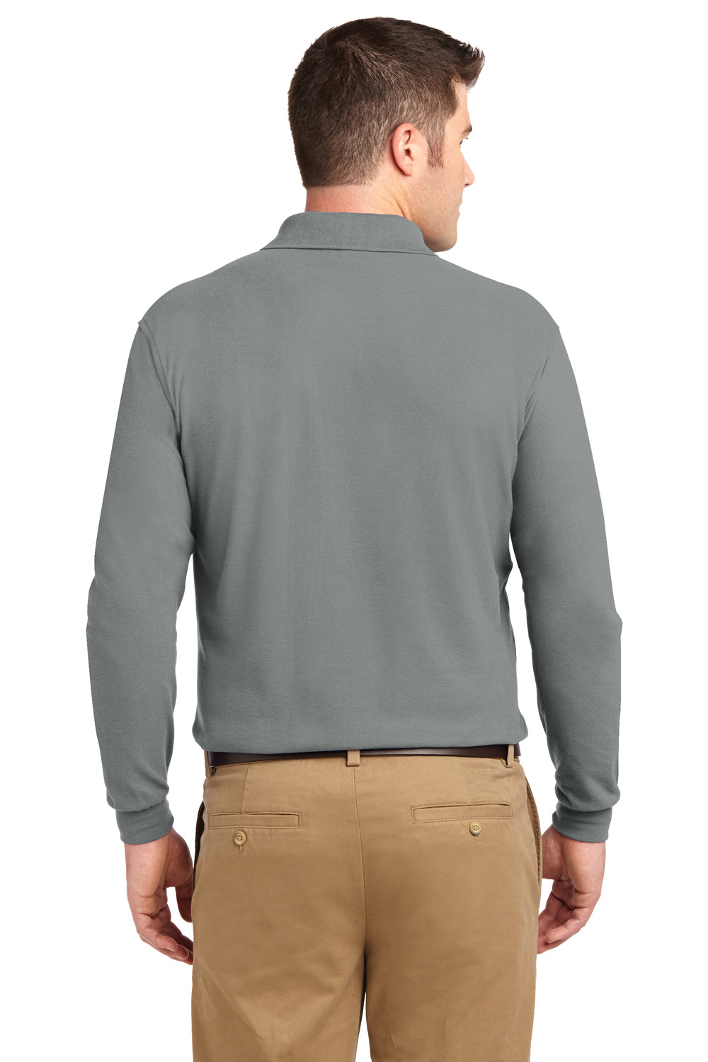 Mens Silk Touch Wrinkle Resistant Long Sleeve Polo Shirt - Cool Grey