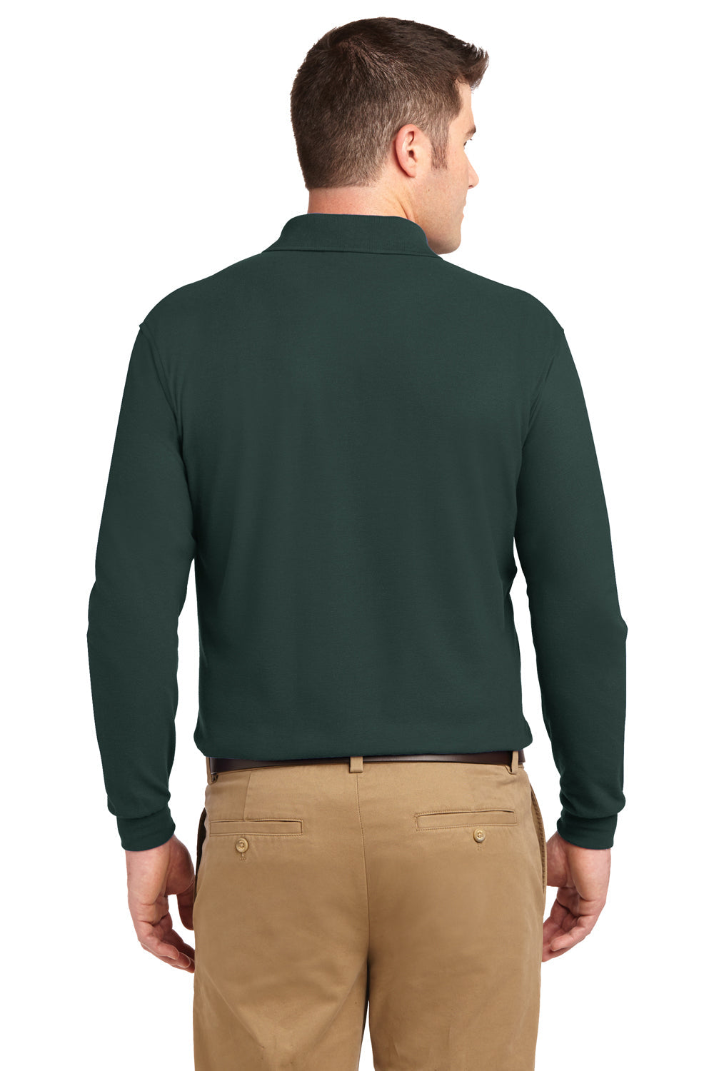 Mens Silk Touch Wrinkle Resistant Long Sleeve Polo Shirt - Dark Green