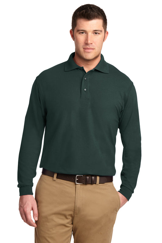 Mens Silk Touch Wrinkle Resistant Long Sleeve Polo Shirt - Dark Green