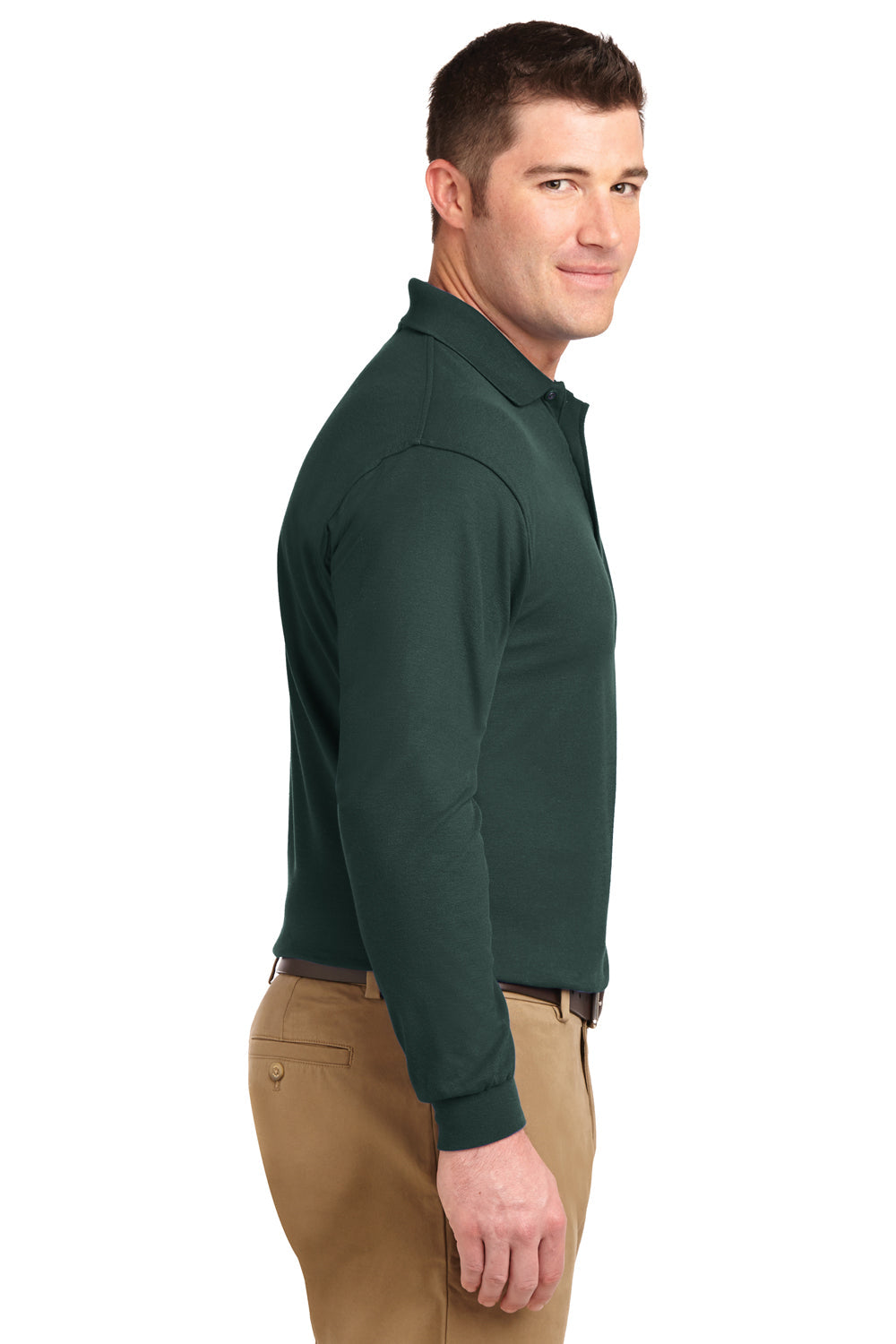Mens Silk Touch Wrinkle Resistant Long Sleeve Polo Shirt - Dark Green