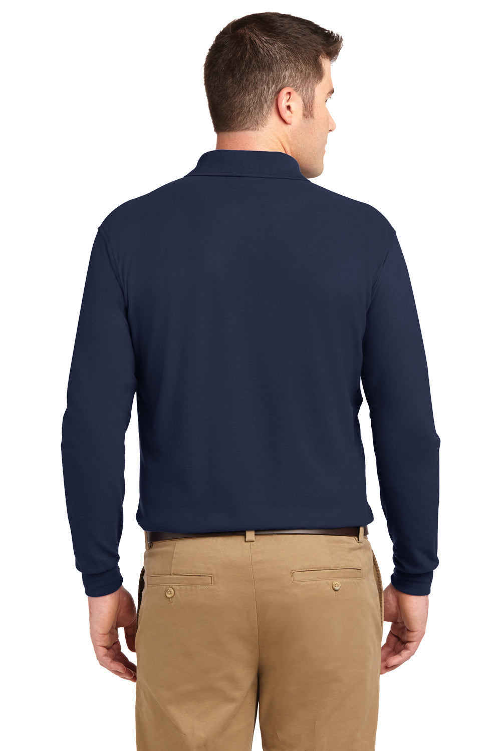 Mens Silk Touch Wrinkle Resistant Long Sleeve Polo Shirt - Navy Blue