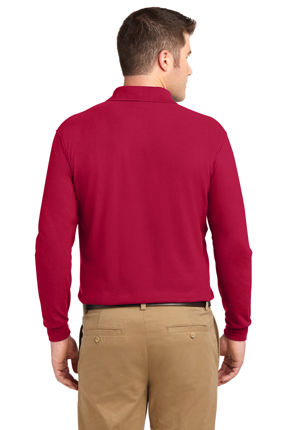 Mens Silk Touch Wrinkle Resistant Long Sleeve Polo Shirt - Red