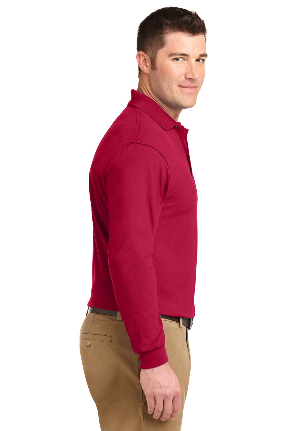 Mens Silk Touch Wrinkle Resistant Long Sleeve Polo Shirt - Red