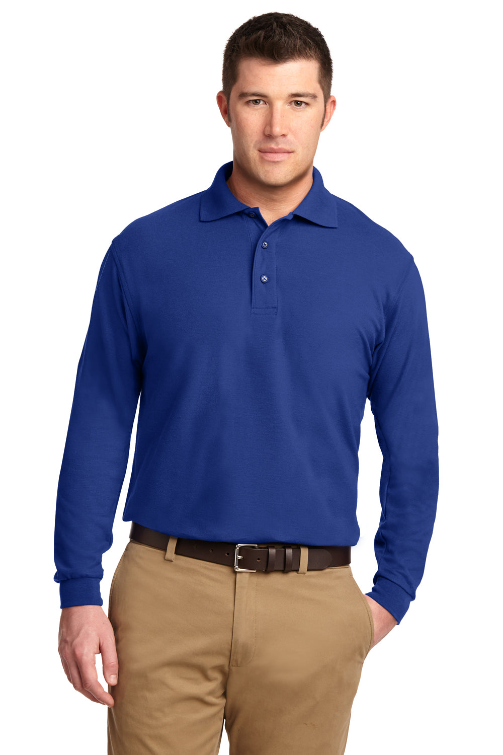 Mens Silk Touch Wrinkle Resistant Long Sleeve Polo Shirt - Royal Blue