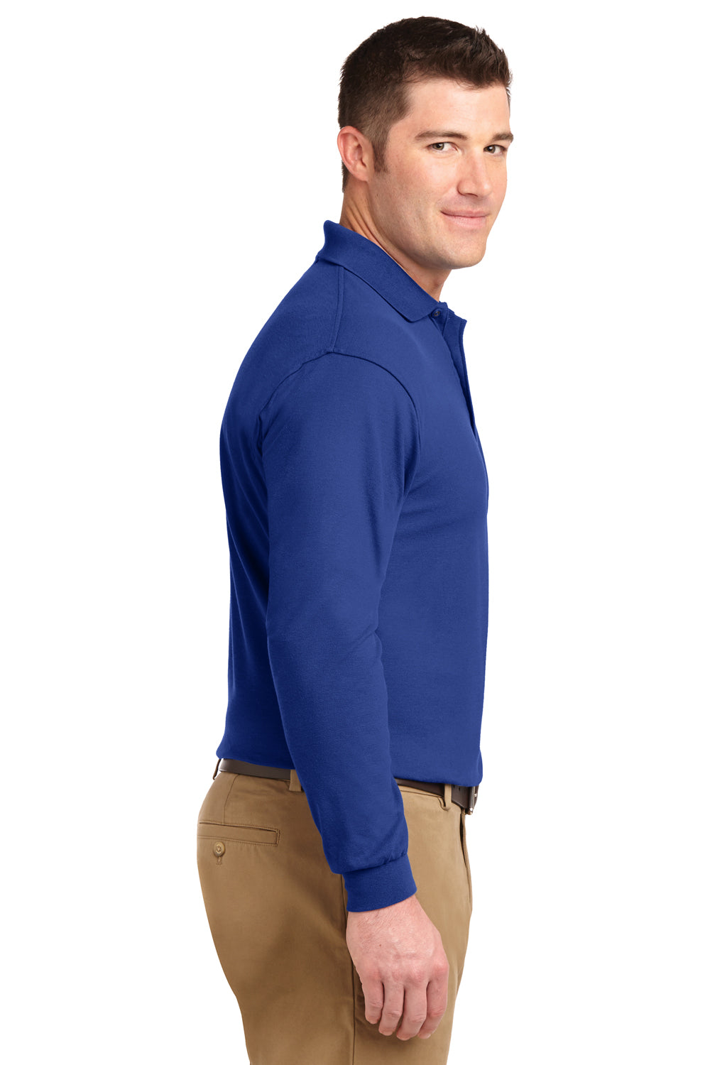 Mens Silk Touch Wrinkle Resistant Long Sleeve Polo Shirt - Royal Blue