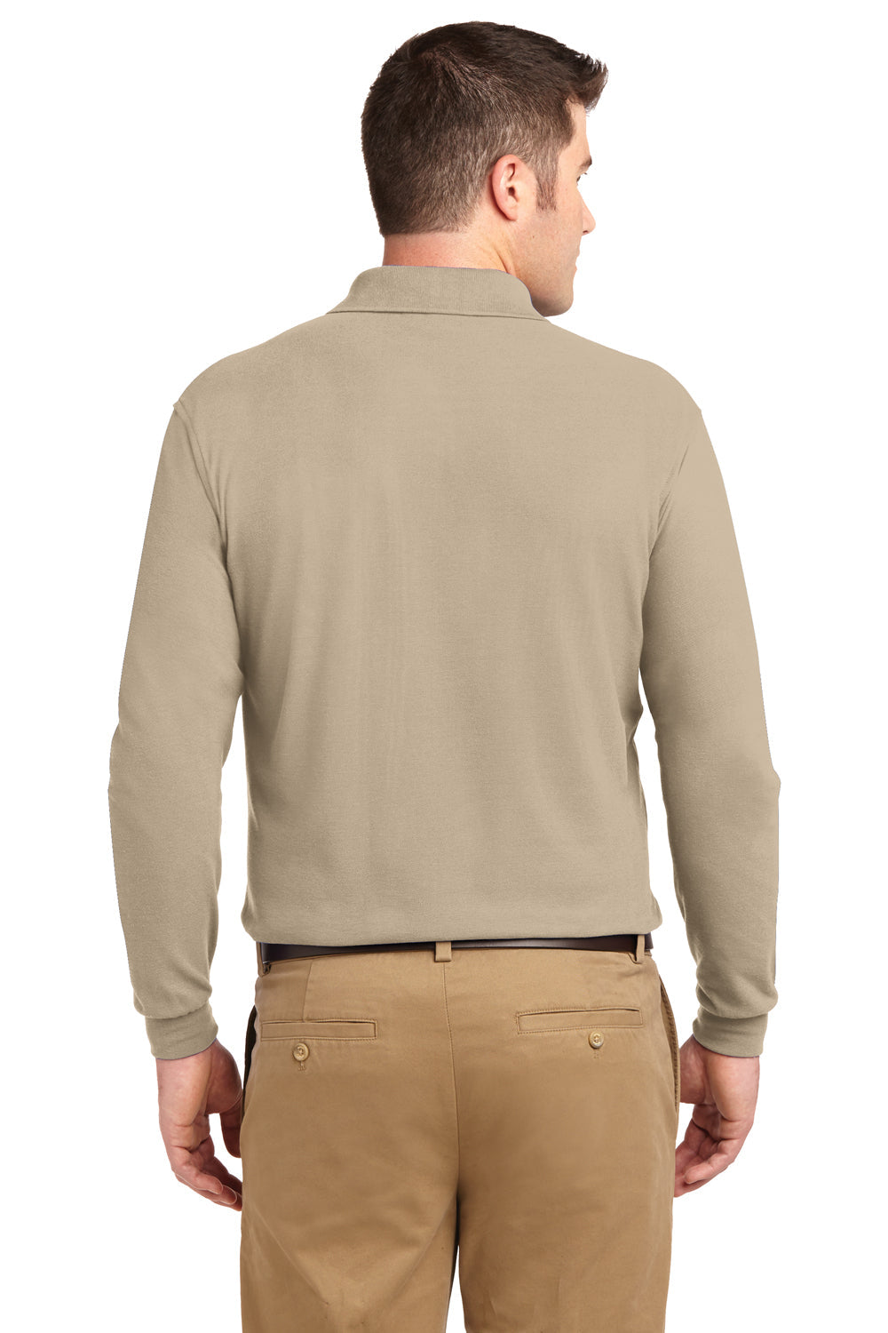 Mens Silk Touch Wrinkle Resistant Long Sleeve Polo Shirt - Stone - Closeout