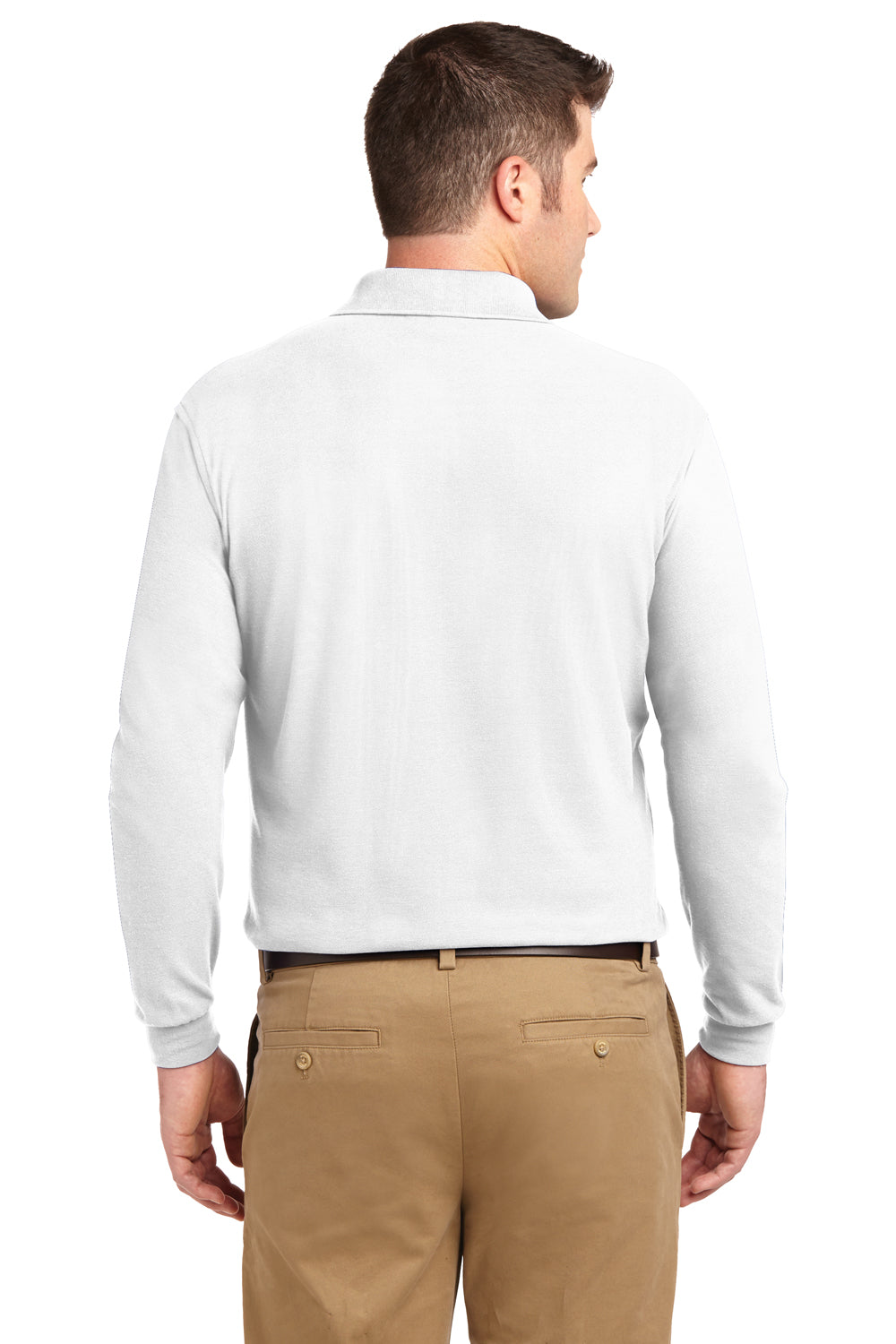 Mens Silk Touch Wrinkle Resistant Long Sleeve Polo Shirt - White