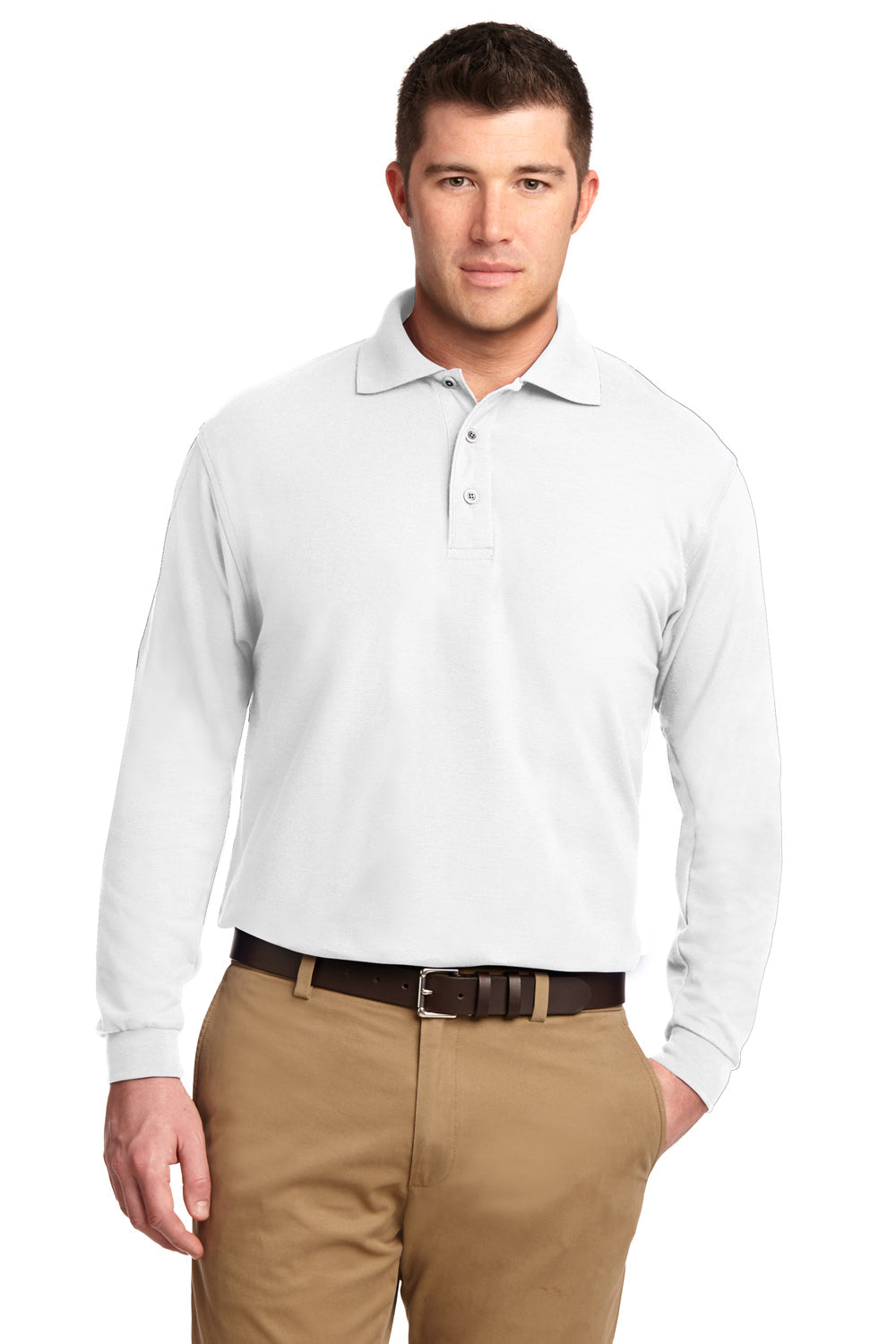 Mens Silk Touch Wrinkle Resistant Long Sleeve Polo Shirt - White