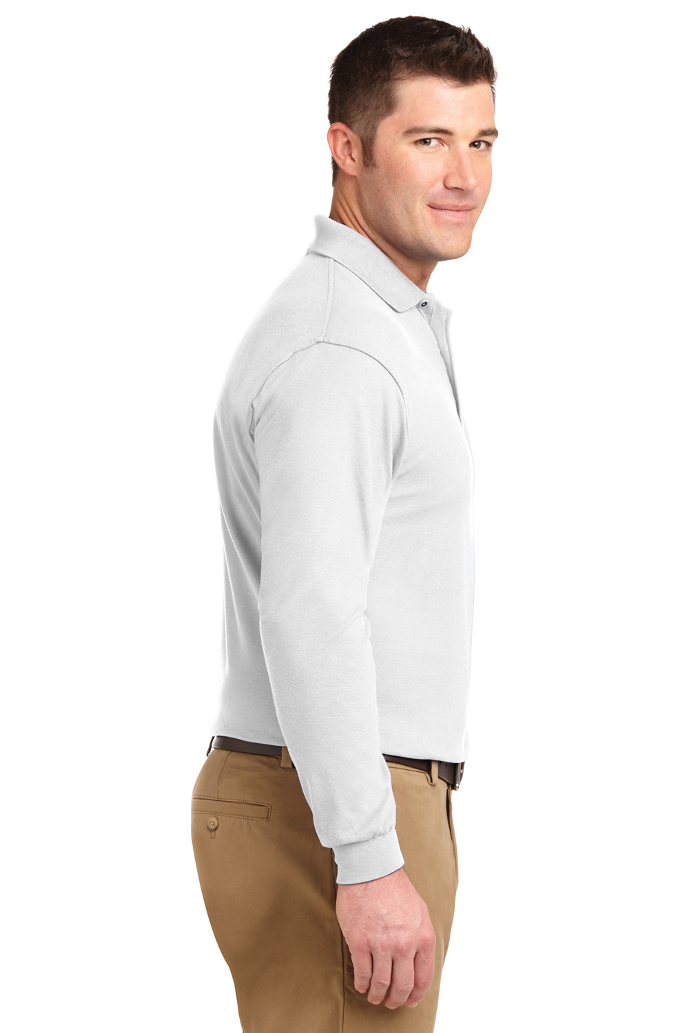 Mens Silk Touch Wrinkle Resistant Long Sleeve Polo Shirt - White