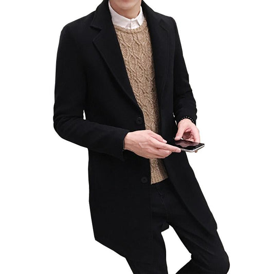 New Winter Woolen Coat Men Leisure Long Sections Woolen Coats