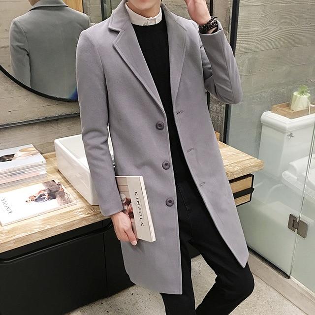 New Winter Woolen Coat Men Leisure Long Sections Woolen Coats