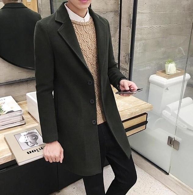 New Winter Woolen Coat Men Leisure Long Sections Woolen Coats