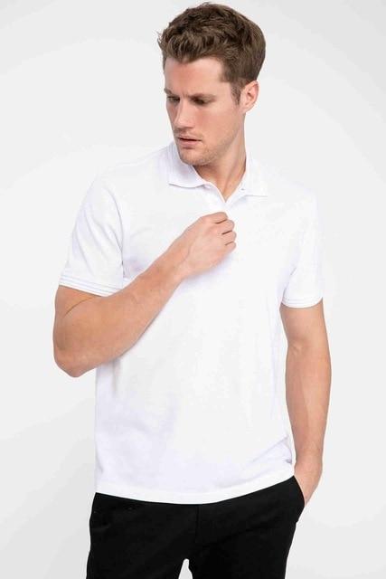 Men White Polo Shirts Short Sleeve Solid Polo Shirts Mens