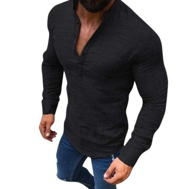 Polo Shirt streetwear Casual Long Sleeve V Neck Solid Color