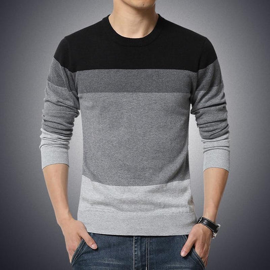 Autumn Casual Men's Sweater O-Neck Striped Slim Fit Knittwear Mens