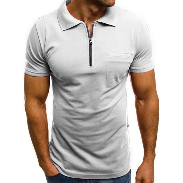 Fashion Short Sleeve Zipper Mens Polo Shirts Lapel