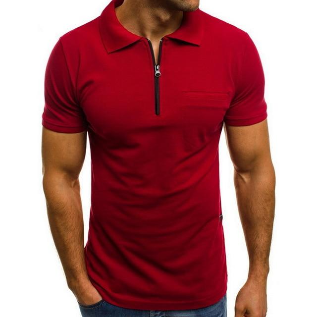 Fashion Short Sleeve Zipper Mens Polo Shirts Lapel