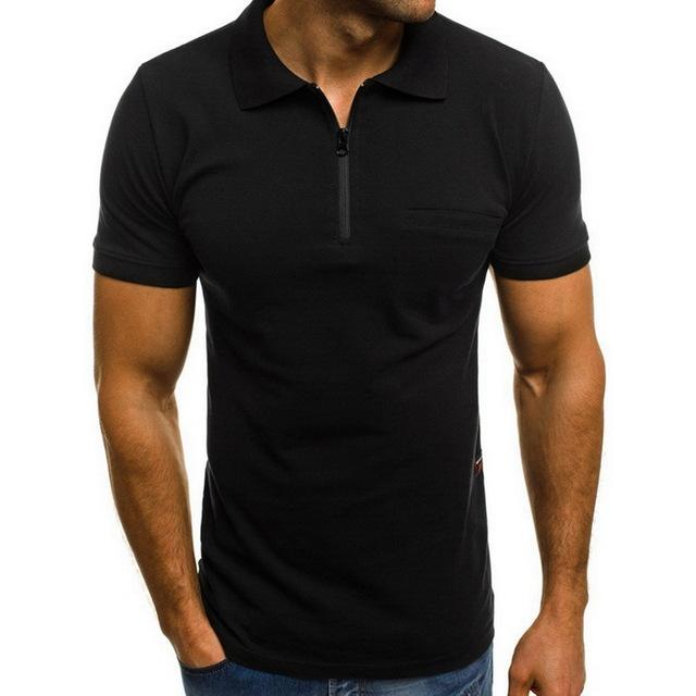 Fashion Short Sleeve Zipper Mens Polo Shirts Lapel