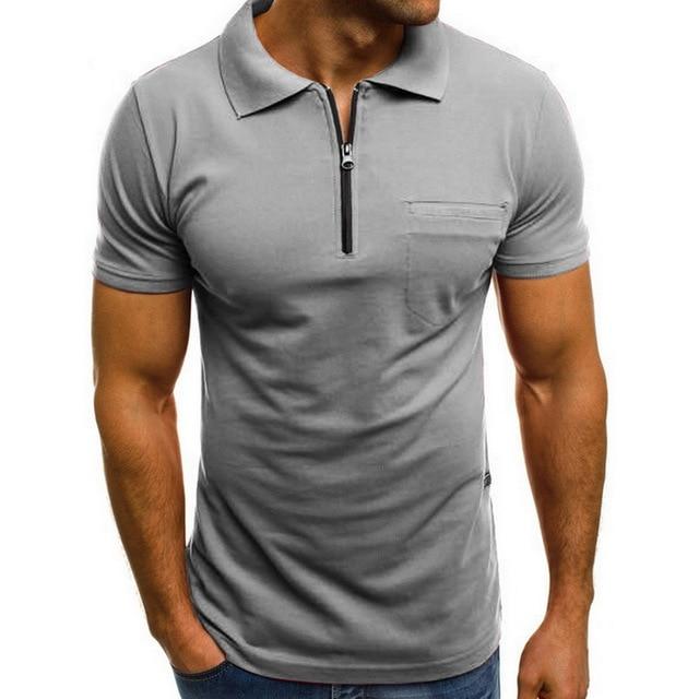 Fashion Short Sleeve Zipper Mens Polo Shirts Lapel