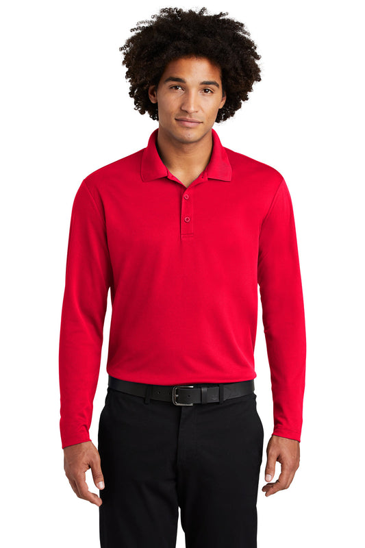 Sport-Tek Mens RacerMesh Moisture Wicking Long Sleeve Polo Shirt - True Red