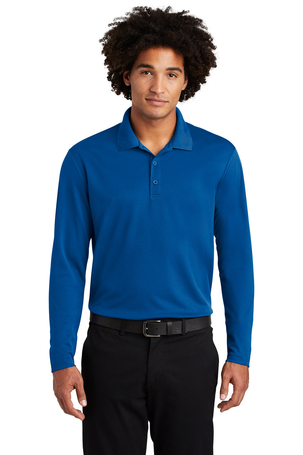 Sport-Tek Mens RacerMesh Moisture Wicking Long Sleeve Polo Shirt - True Royal Blue